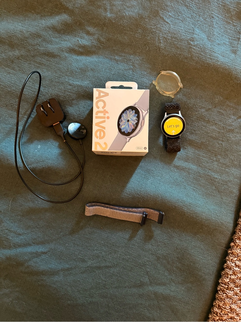 Samsung Galaxy Watch Active2 with Black Braided Band and Gray Nylon Strap